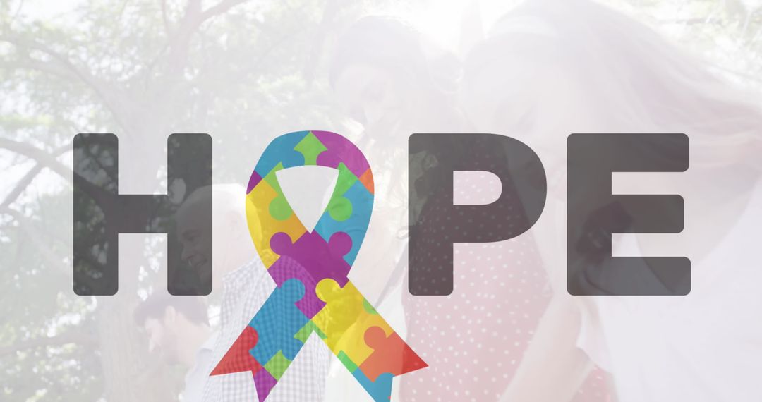Hope Text with Autism Awareness Ribbon Design