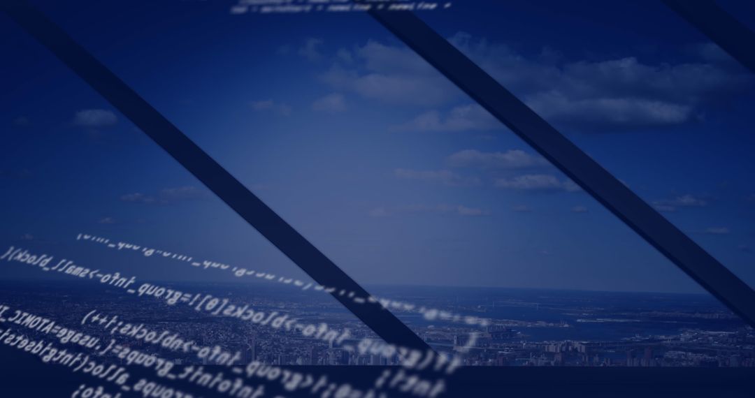 Digital Code Overlay on City Aerial View