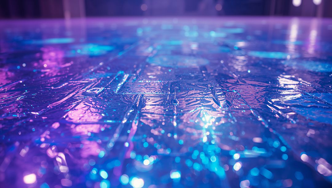 Neon Reflections on Crinkled Floor with Wet Textured Appearance