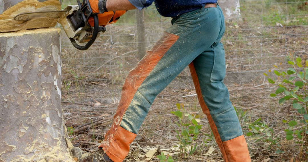 Forestry Worker Cutting Tree with Chainsaw - Free Images, Stock Photos and Pictures on Pikwizard.com