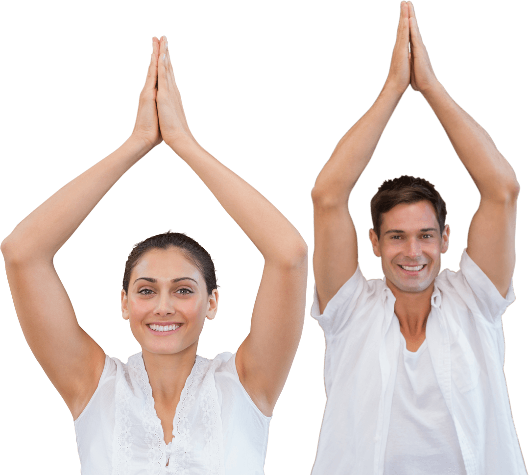 Healthy Couple Practicing Yoga on Transparent Background