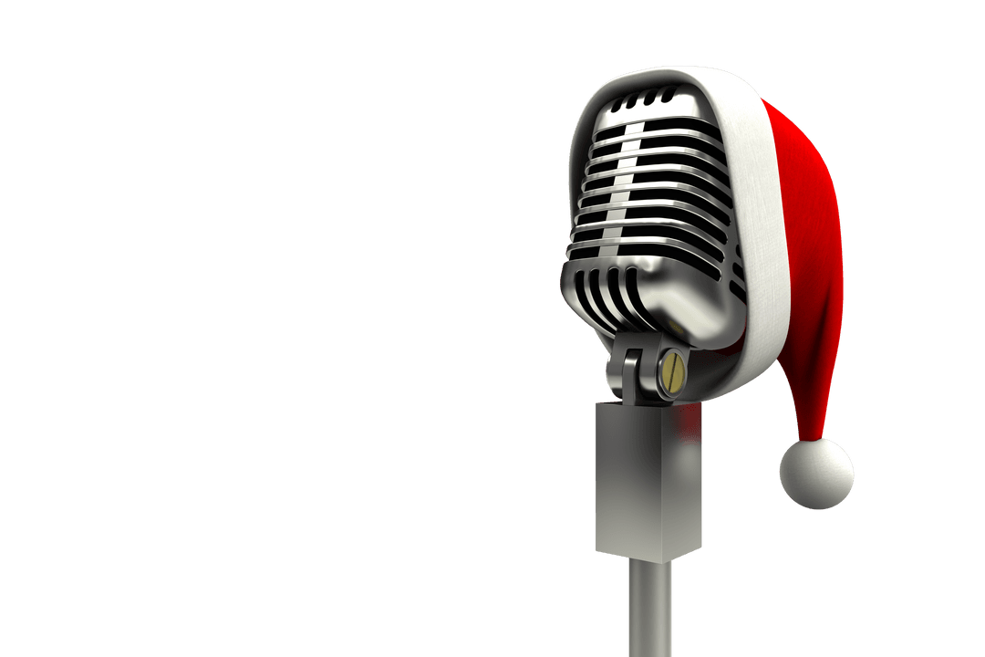 Retro Microphone with Santa Hat on Transparent Background for Christmas