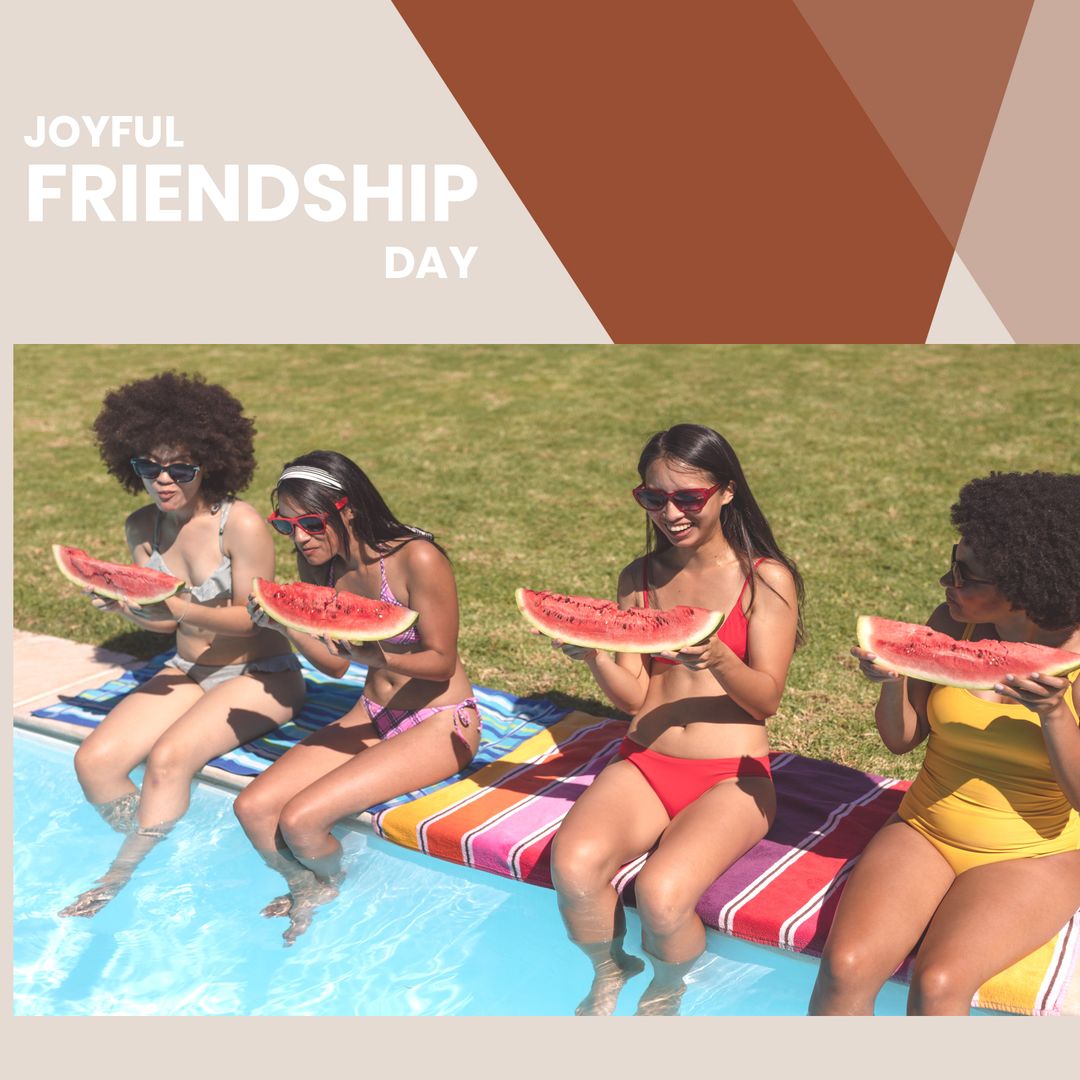 Joyful Friendship Day by Pool With Watermelon Smiles - Download Free Stock Templates Pikwizard.com