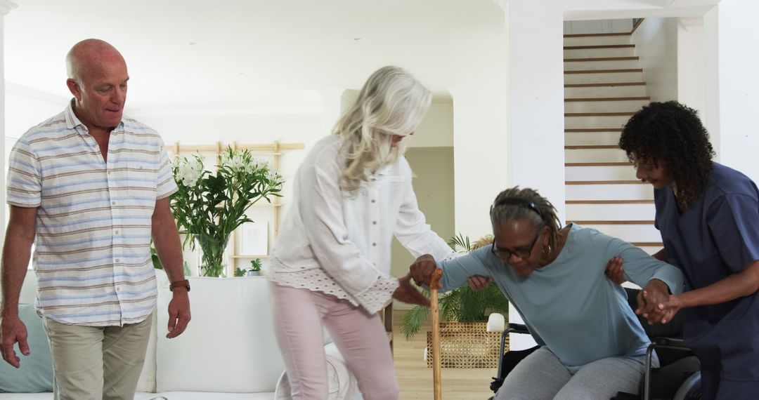 Senior Friends Assisting with Mobility Challenges at Home