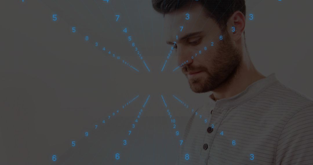 Man Interacting with Futuristic Digital Interface in Modern Setting