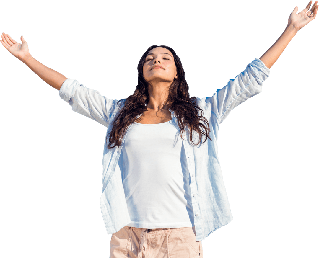 Caucasian Woman Expressing Freedom in Transparent Background