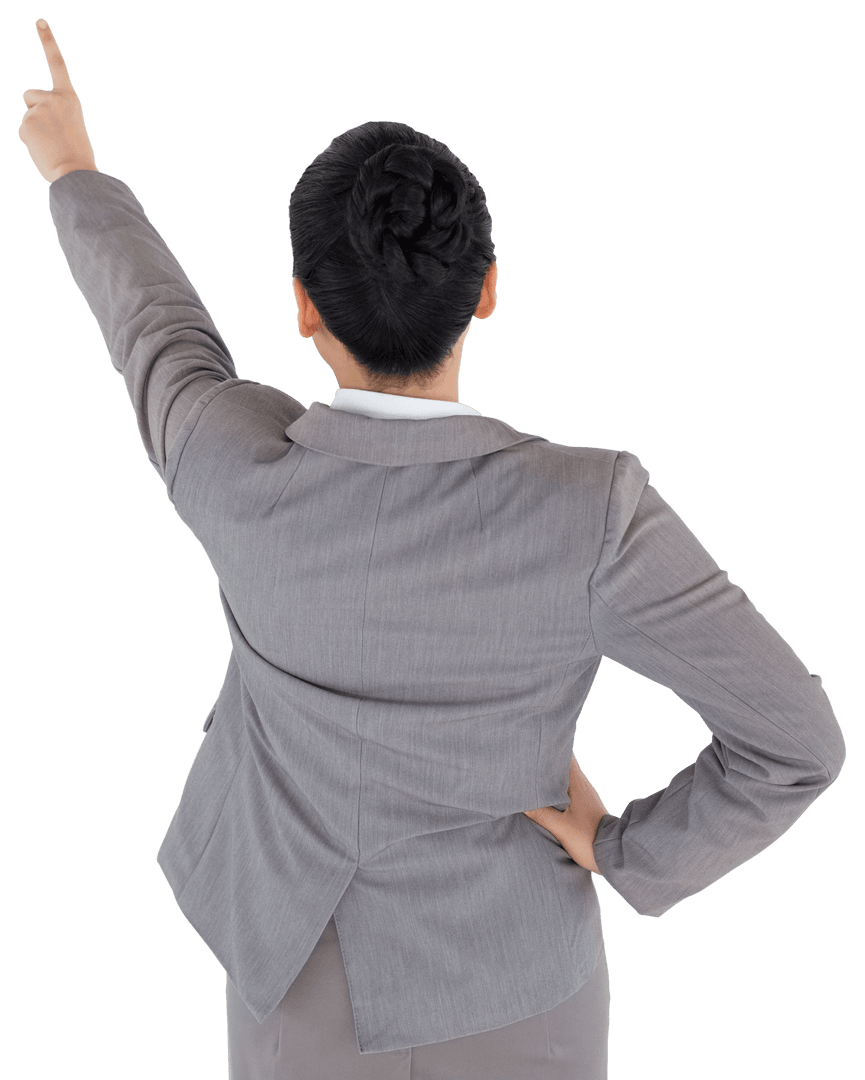 Transparent Back View of Asian Businesswoman Pointing at Virtual Interface
