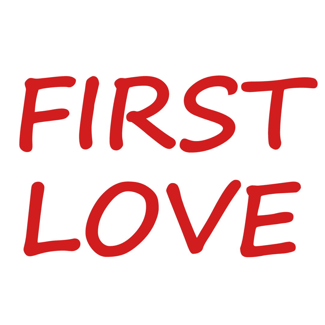 Red First Love Text on Transparent Background