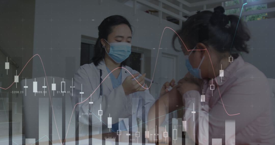 Doctor Conducting Vaccination with Data Overlay Highlighting Healthcare