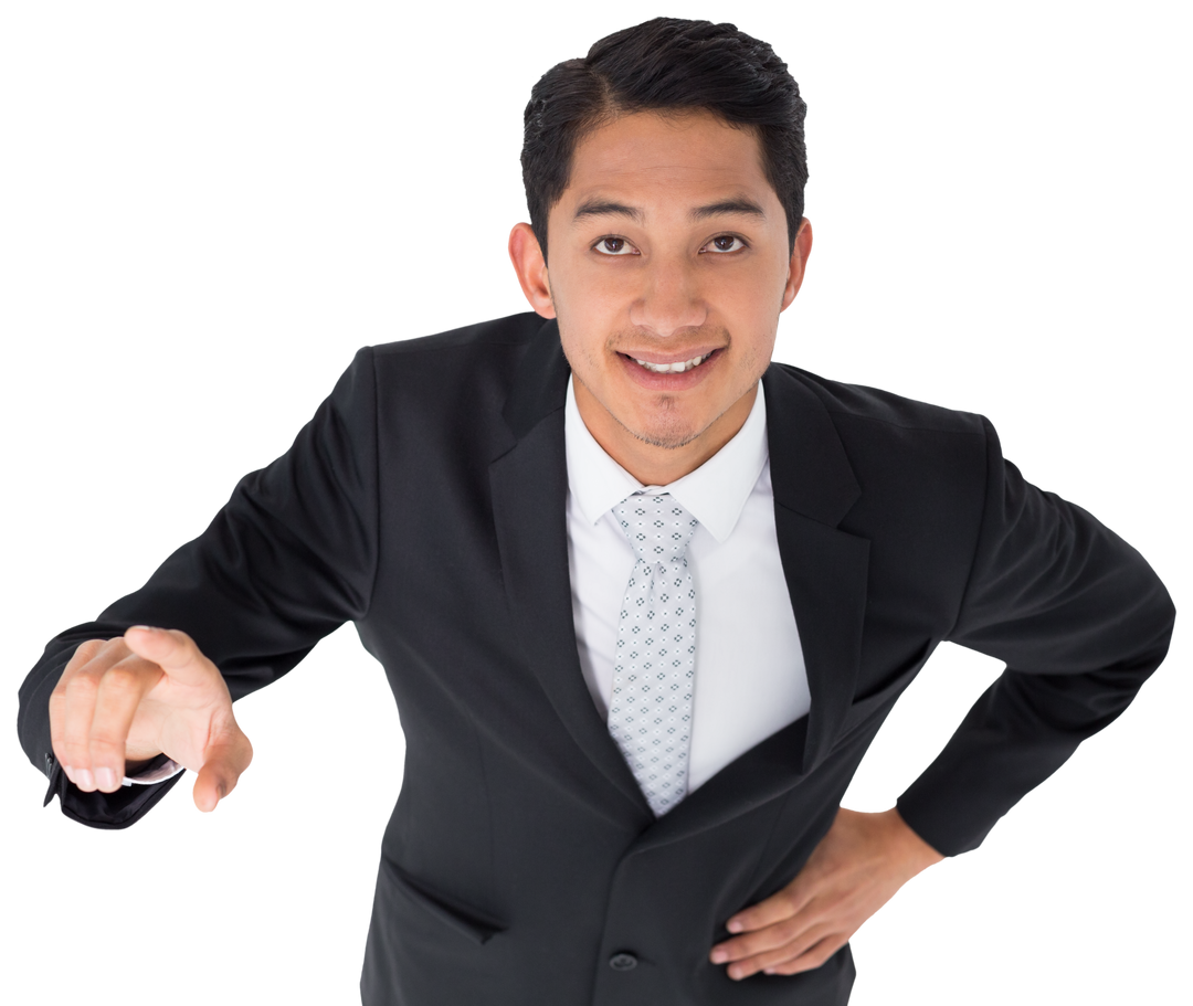 Happy Businessman Pointing Upwards on Transparent Background - Download Free Stock Images Pikwizard.com