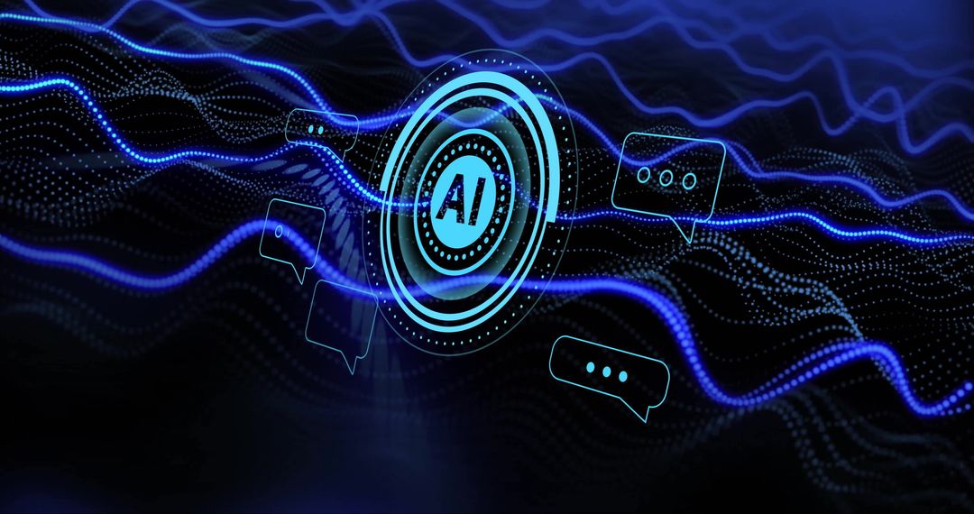 Abstract AI Data Processing Digital Background in Neon Blue