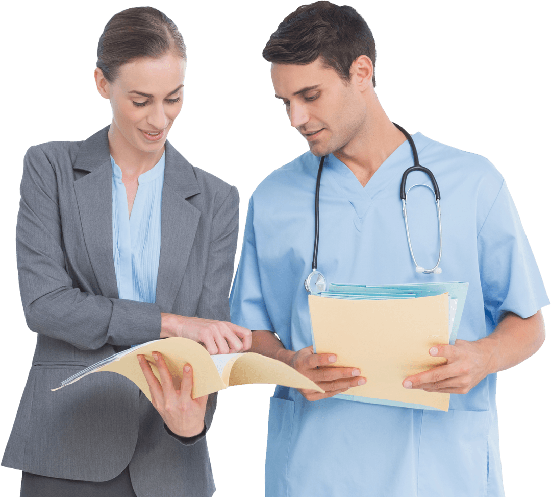 Transparent Medical Professionals Analyzing Patient Records