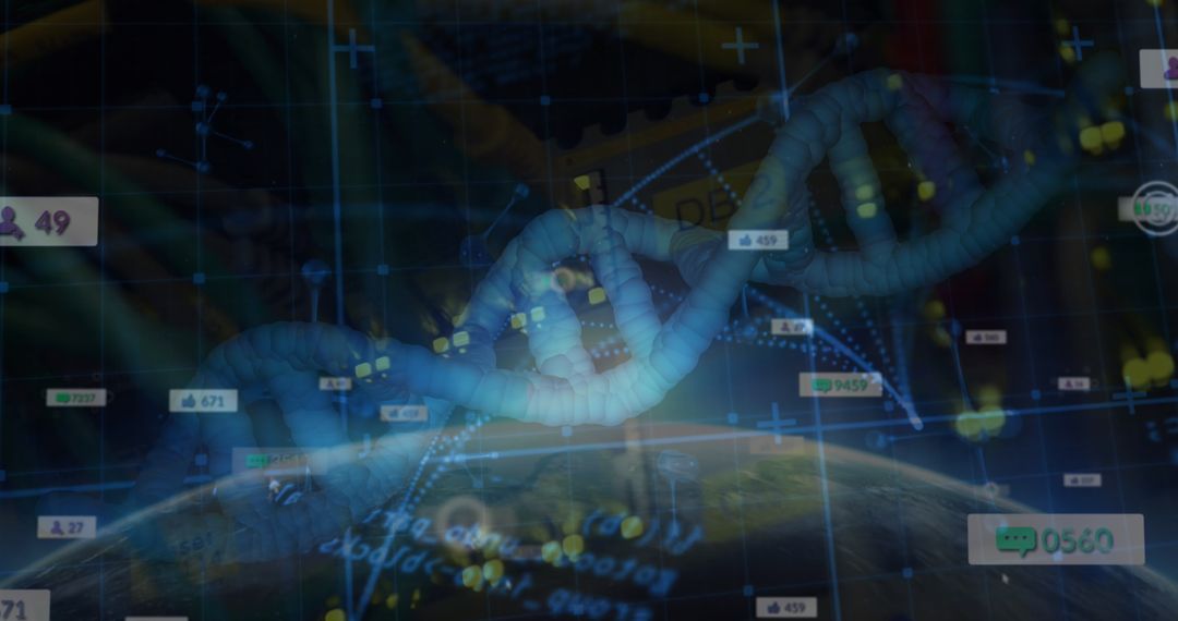 Futuristic Medical Data Interface with DNA and Global Map