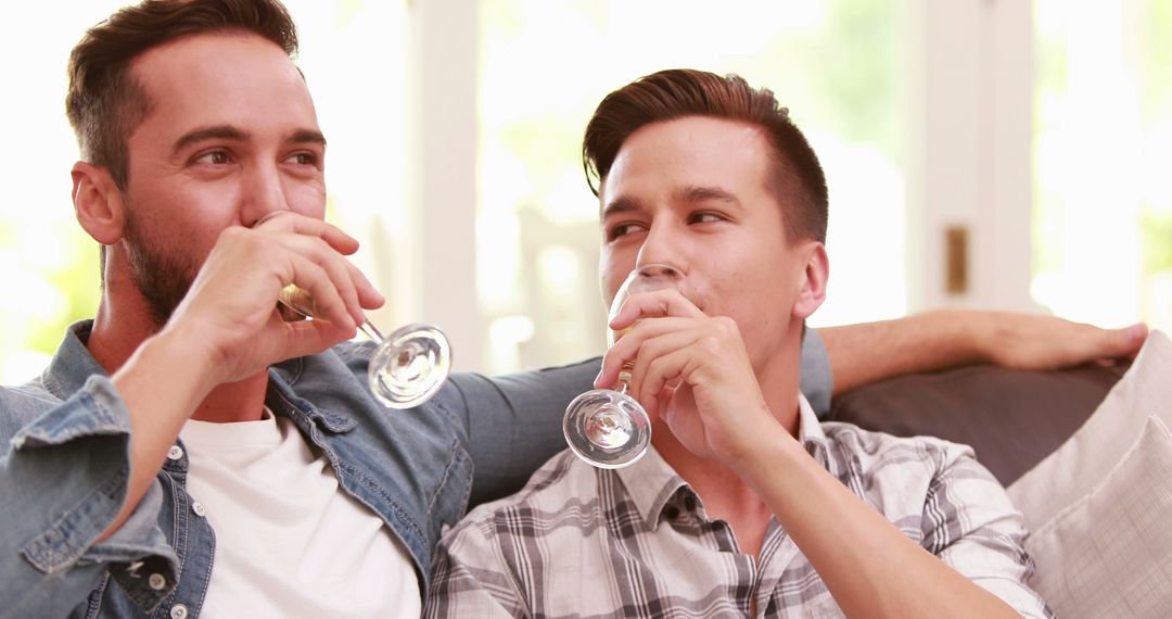 Two Men Enjoying Drinks Together at Home - Free Images, Stock Photos and Pictures on Pikwizard.com