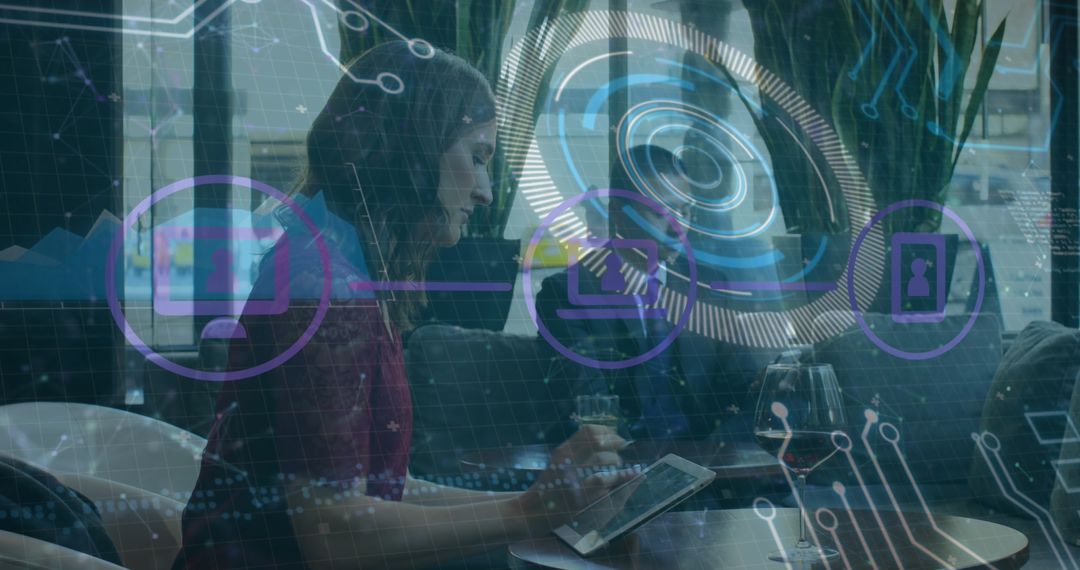 Businesswoman Engaging With Augmented Data Interface on Tablet