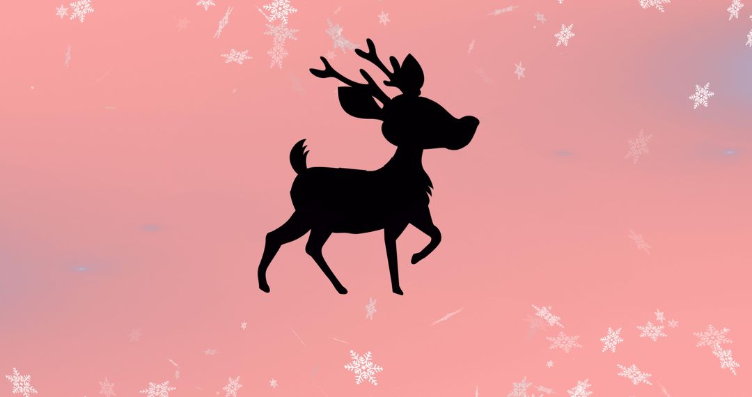 Silhouette of Reindeer Under Falling Snowflakes on Pink Background - Free Images, Stock Photos and Pictures on Pikwizard.com