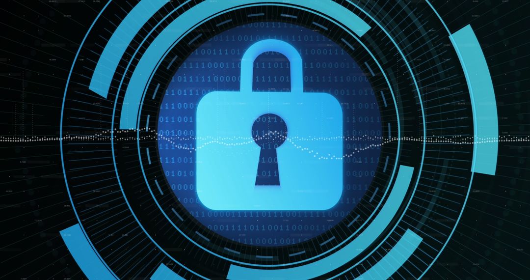 Digital Cyber Security Padlock with Binary Code Background