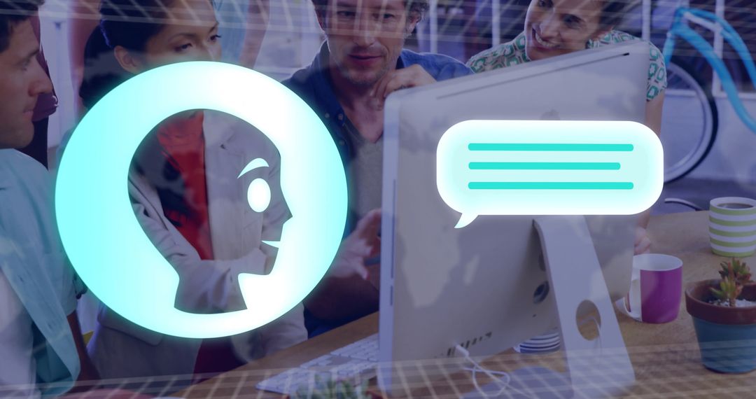 Team Collaborating in Open Office with Digital Communication Tools