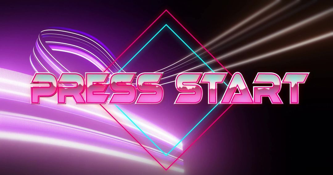 Neon 'Press Start' Text with Dynamic Light Streaks