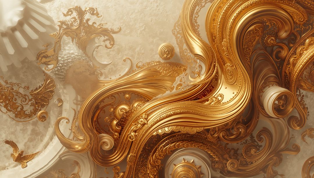 Intricate Golden Filigree and Baroque Design on Elegant Beige