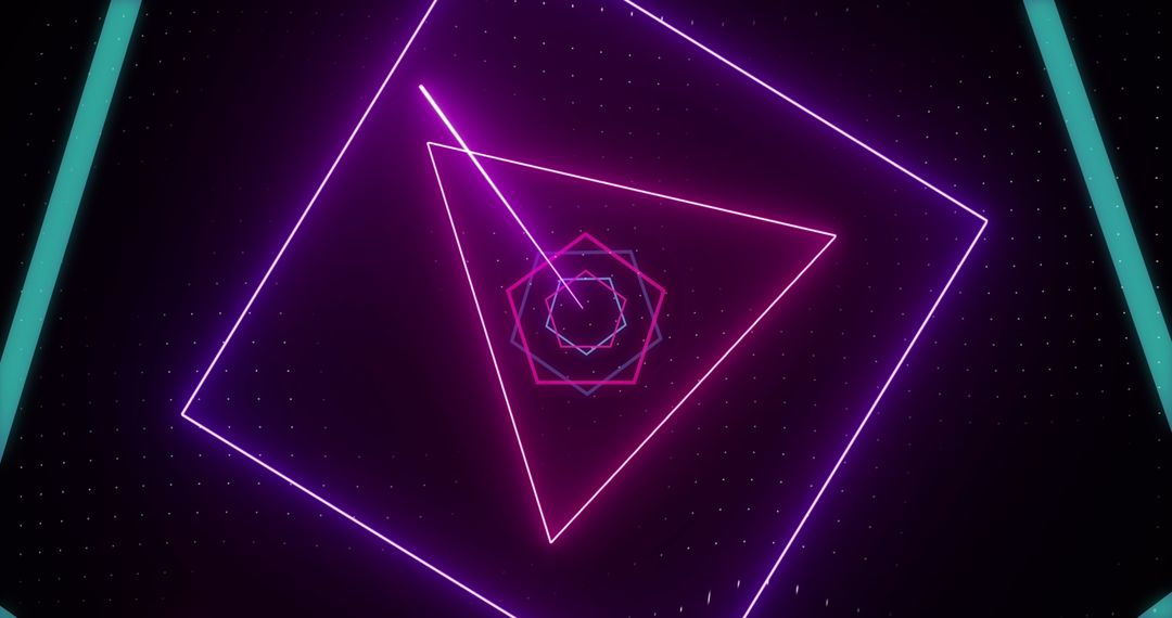 Neon Geometric Shapes on Black Background Retro Futurism