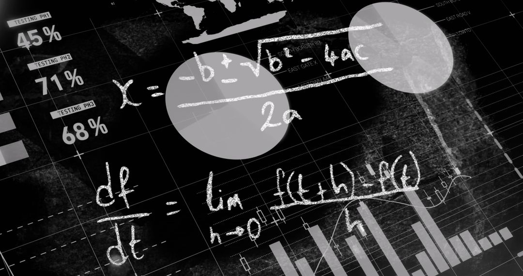 White mathematics formulas on digital data interface background