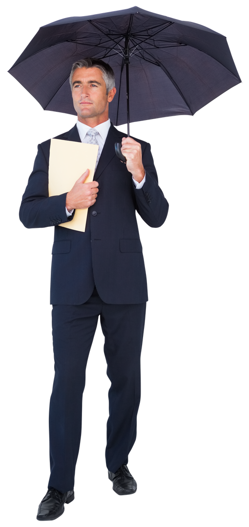 Transparent businessman holding umbrella and file, full length - Download Free Stock Images Pikwizard.com