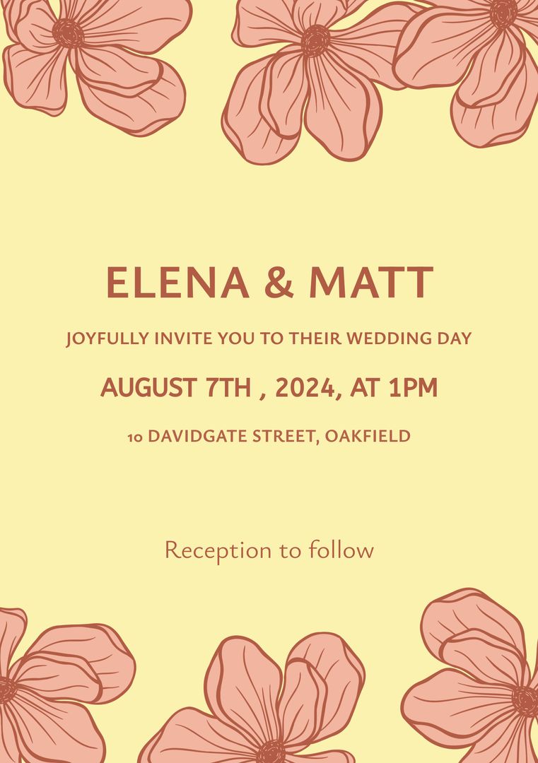 Elegant Floral Wedding Invitation with Red Flowers on Yellow Background - Download Free Stock Templates Pikwizard.com