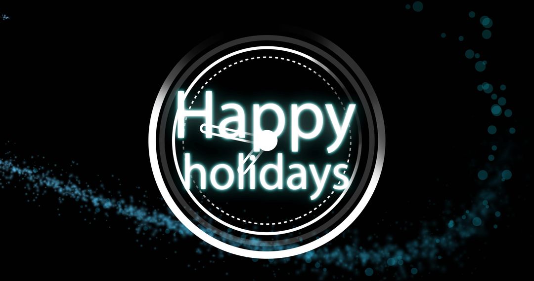 Futuristic Neon Happy Holidays Clock with Glowing Particles