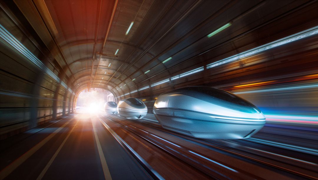Futuristic Maglev Pods Racing in High-Tech Tunnel