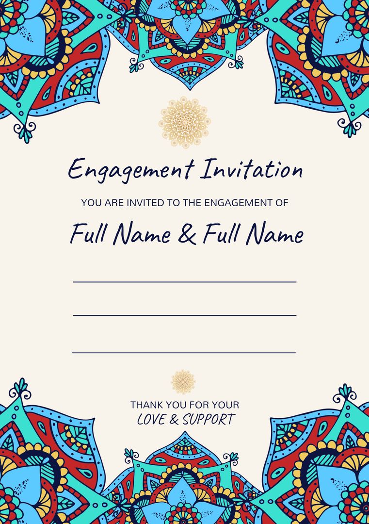 Engagement Invitation with Colorful Indian Mandala Pattern - Download Free Stock Templates Pikwizard.com