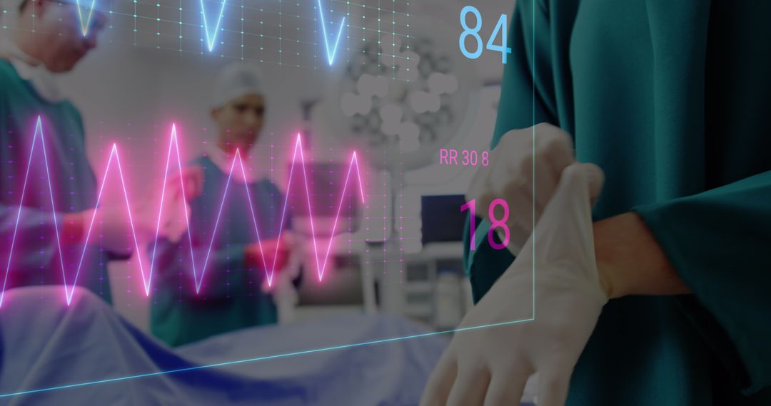 Surgeons Preparing in Operating Room with Vital Signs Display