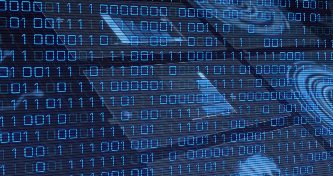 Binary Code and Circuit Lines Overlaying Futuristic Interface