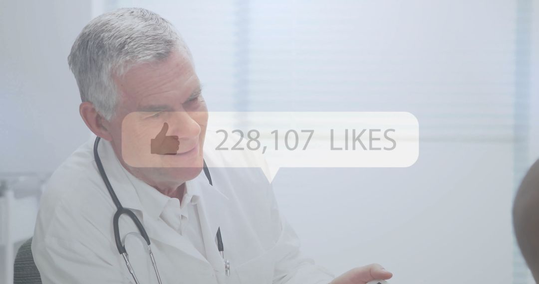 Doctor Consulting with Digital Likes Concept Overlay