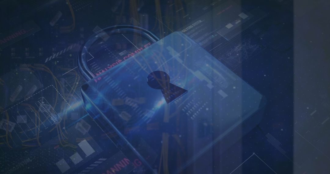 Digital Padlock Symbolizing Cybersecurity on Virtual Data Network