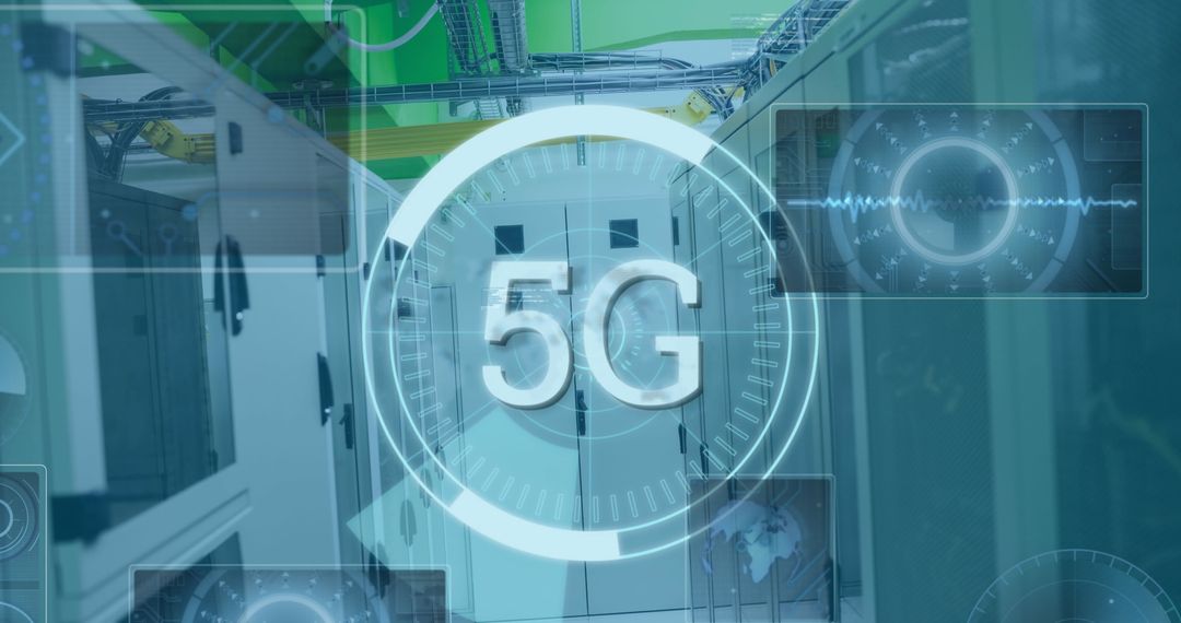 Futuristic 5G Technology Overlays on Data Center Servers
