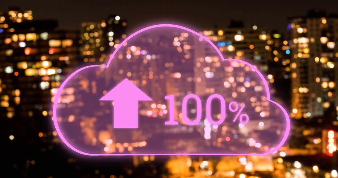 Digital Cloud with Progress Indicator over Cityscape