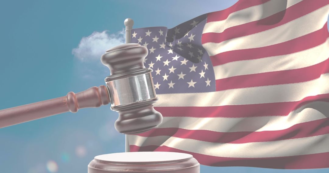 Judicial Symbolism with American Flag and Gavel in Patriotic Setting