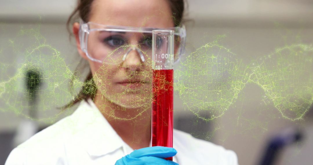Scientist Analyzing DNA with Liquid in Laboratory Test Tube