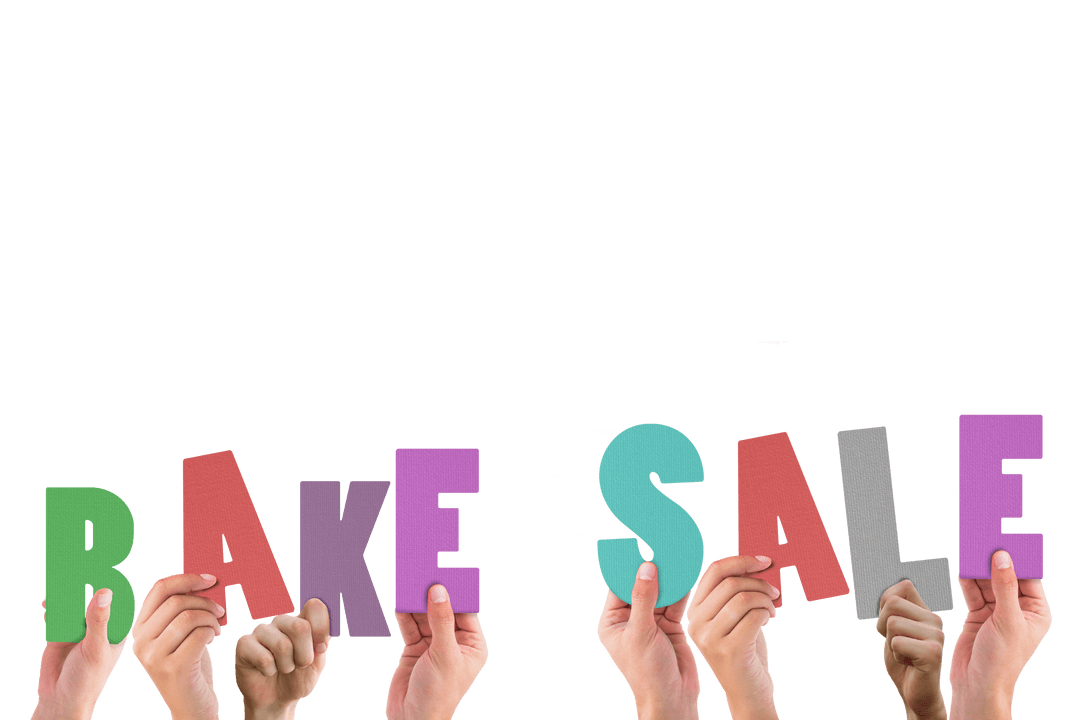 Hands Holding Colorful Bake Sale Word Transparent Background