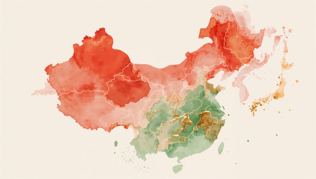 Abstract Watercolor Map Illustration of China with Splatter Effects