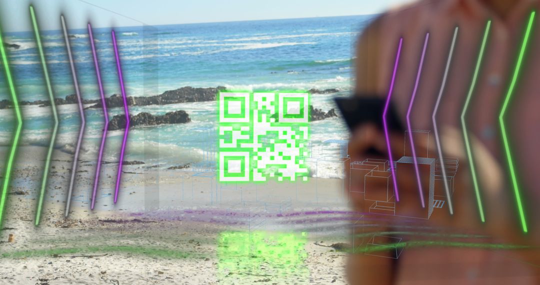 QR Code Technology Beach Concept with Urban Elements