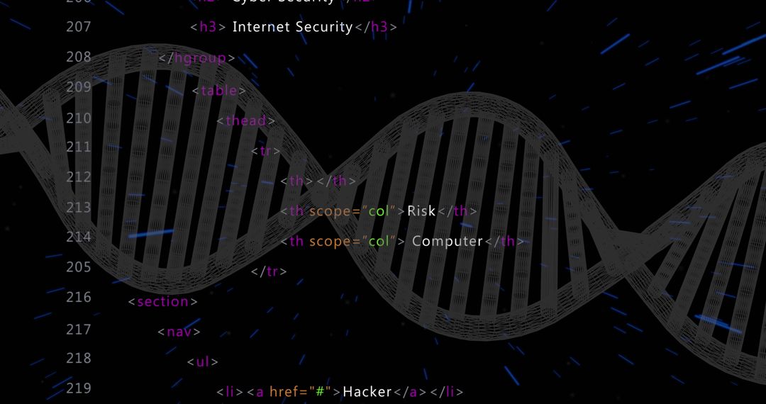 Digital DNA Strand Overlaid with Data for Cybersecurity