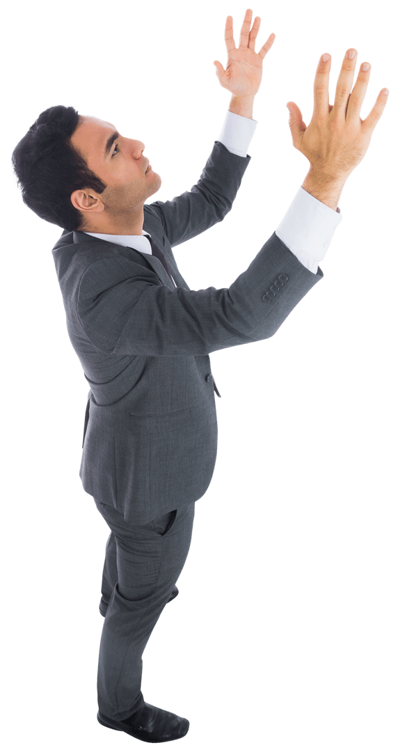 Businessman Raising Arms with Clear Background