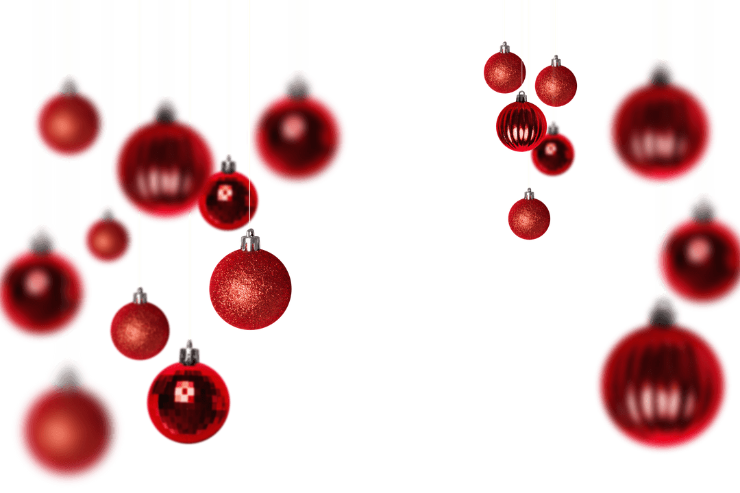 Glossy Red Christmas Baubles on Transparent Background