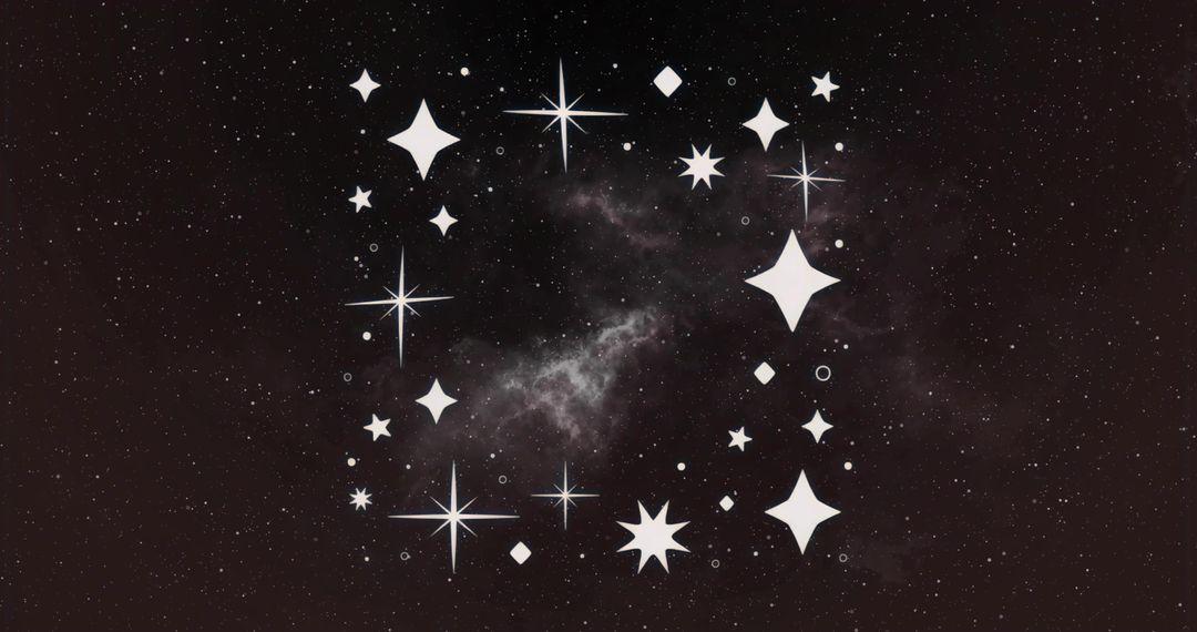 Hollow Square Frame of White Star Icons Forming Cosmic Nebula Background