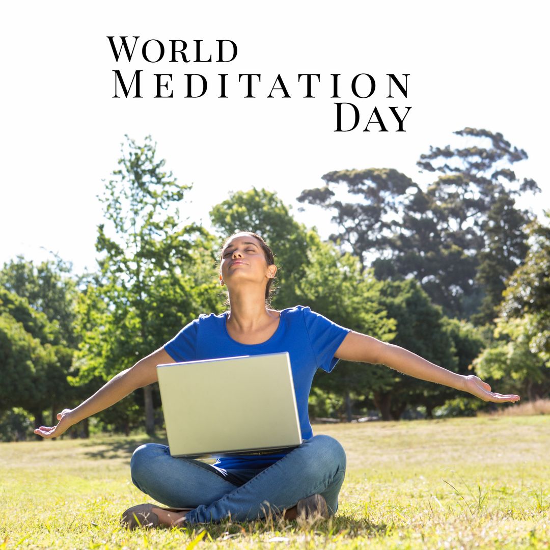 Relaxed Woman Embracing Nature for World Meditation Day