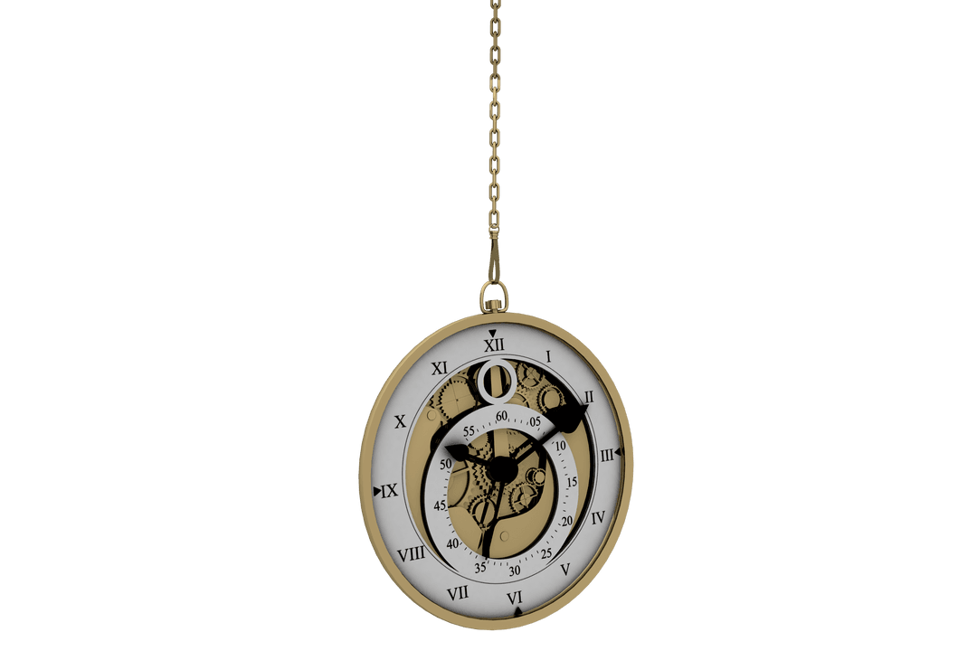 Elegant Pocket Watch with Chain on Transparent Background