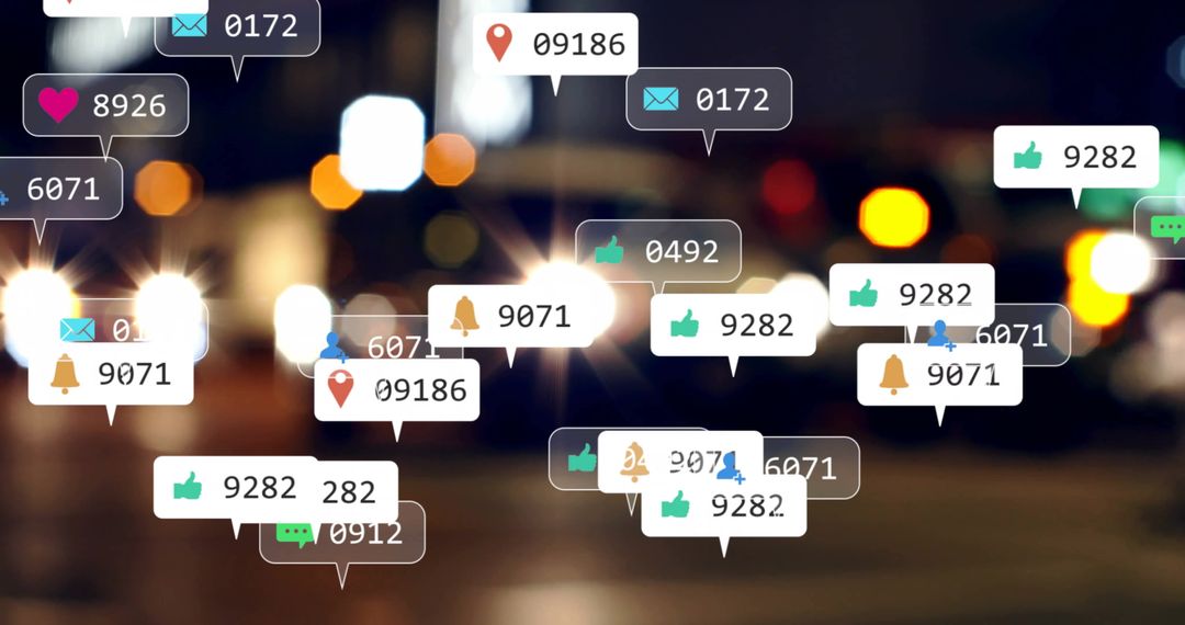 Digital Connection: Social Media Notifications in Night Cityscape