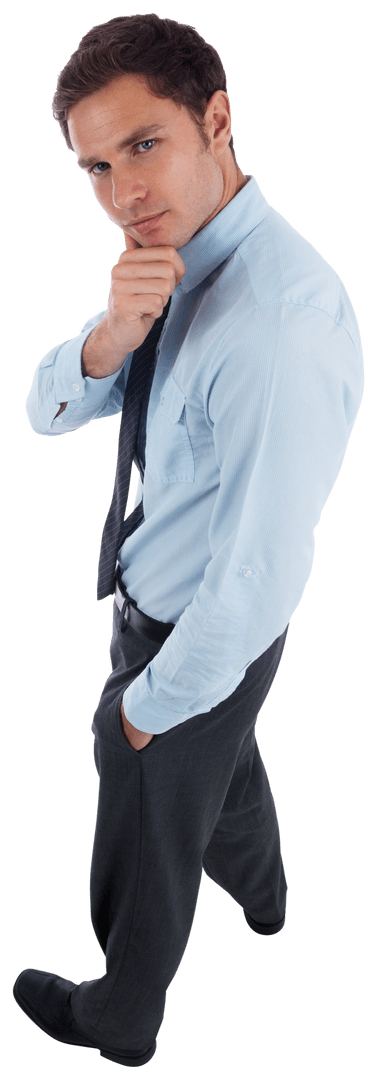 Transparent Thoughtful Businessman in Formal Attire Pondering